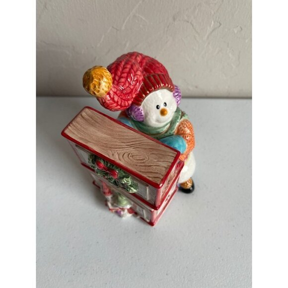 Fitz and Floyd Snowman Jamboree Piano Playing Candy Jar Trinket Lidded Box 2004 - Picture 4 of 7